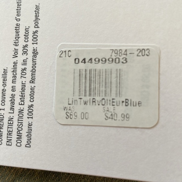 Pottery Barn Euro Willow Sham/Cotton Linen Reversible, NWOT - Picture 3 of 9